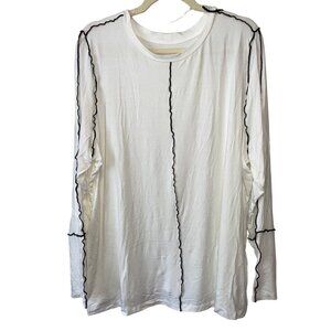 NWT Ava & Viv Long Sleeve White Top Black Stitching Size 2X Modal/Spandex